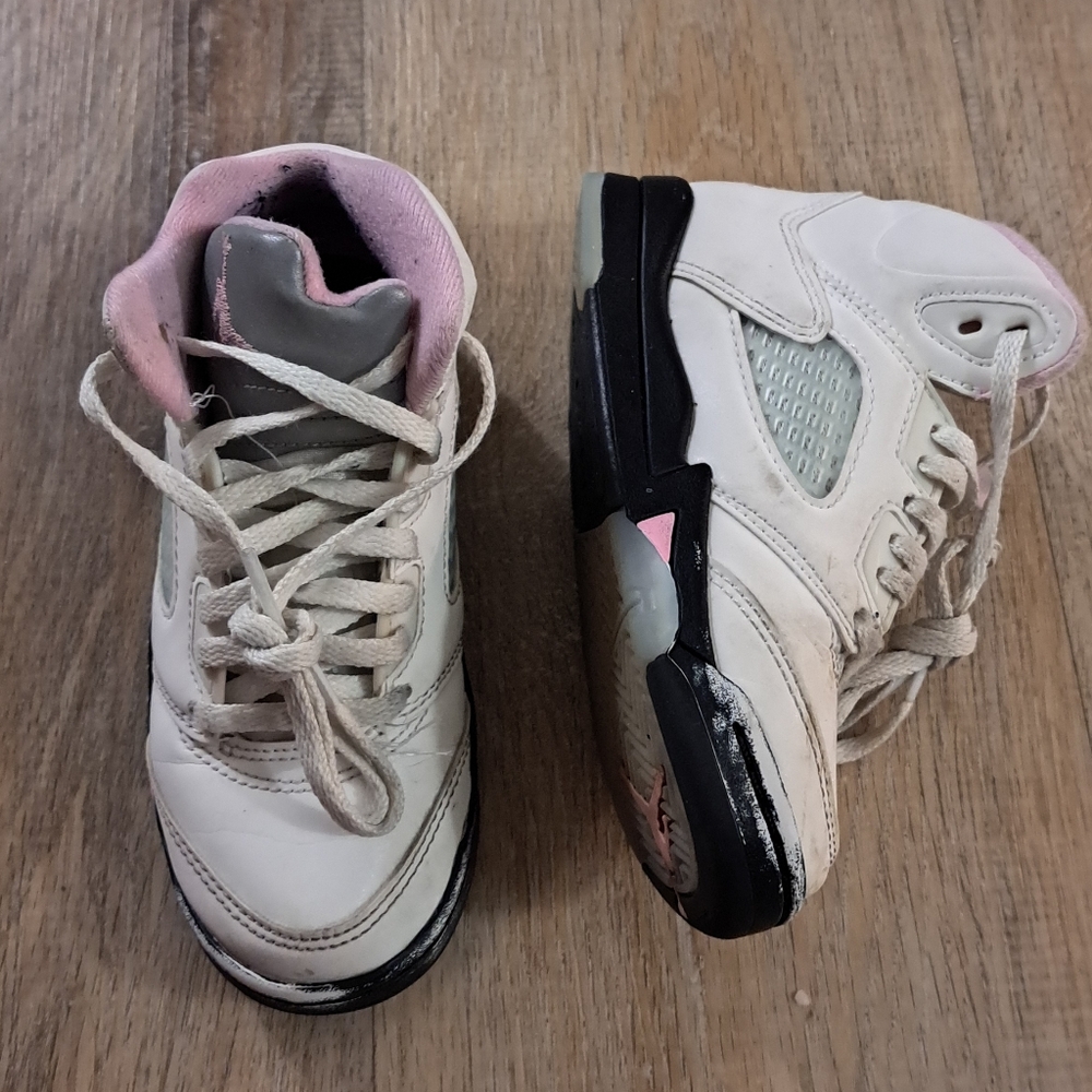 Air Jordan 5 Retro Kids White and Pink High-Top Sneakers Size 11C